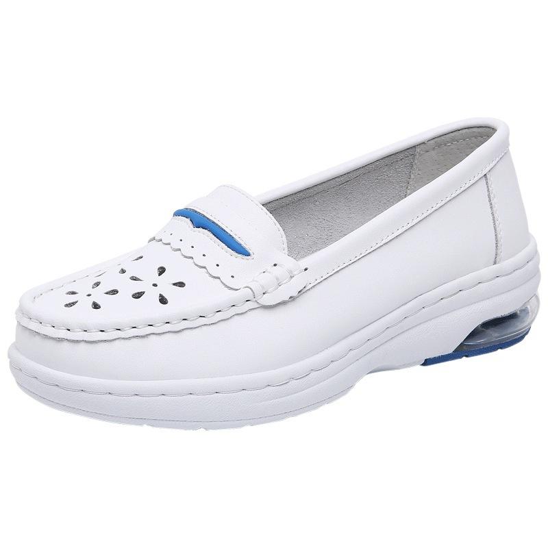 Женские больничные туфли из коровьей кожи на воздушной подушке, белые, для работы, не утомляют, удобные для ног, мягкая подошва, удобные и дышащие