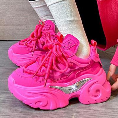 Кожаные розовые кроссовки на платформе, толстая подошва, высокие черные массивные туфли, женская мода, весенние слипоны, женская обувь, увеличивающая рост