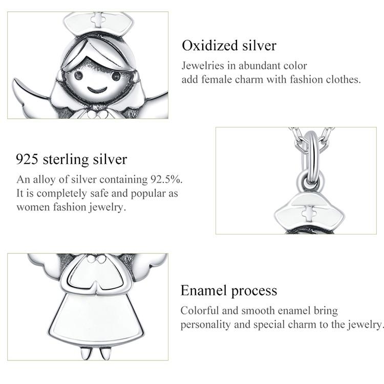 Bamoer, подлинное серебро 925 пробы, ожерелье-цепочка с ангелом-хранителем, ювелирные изделия с белой эмалью, лучший подарок для семьи