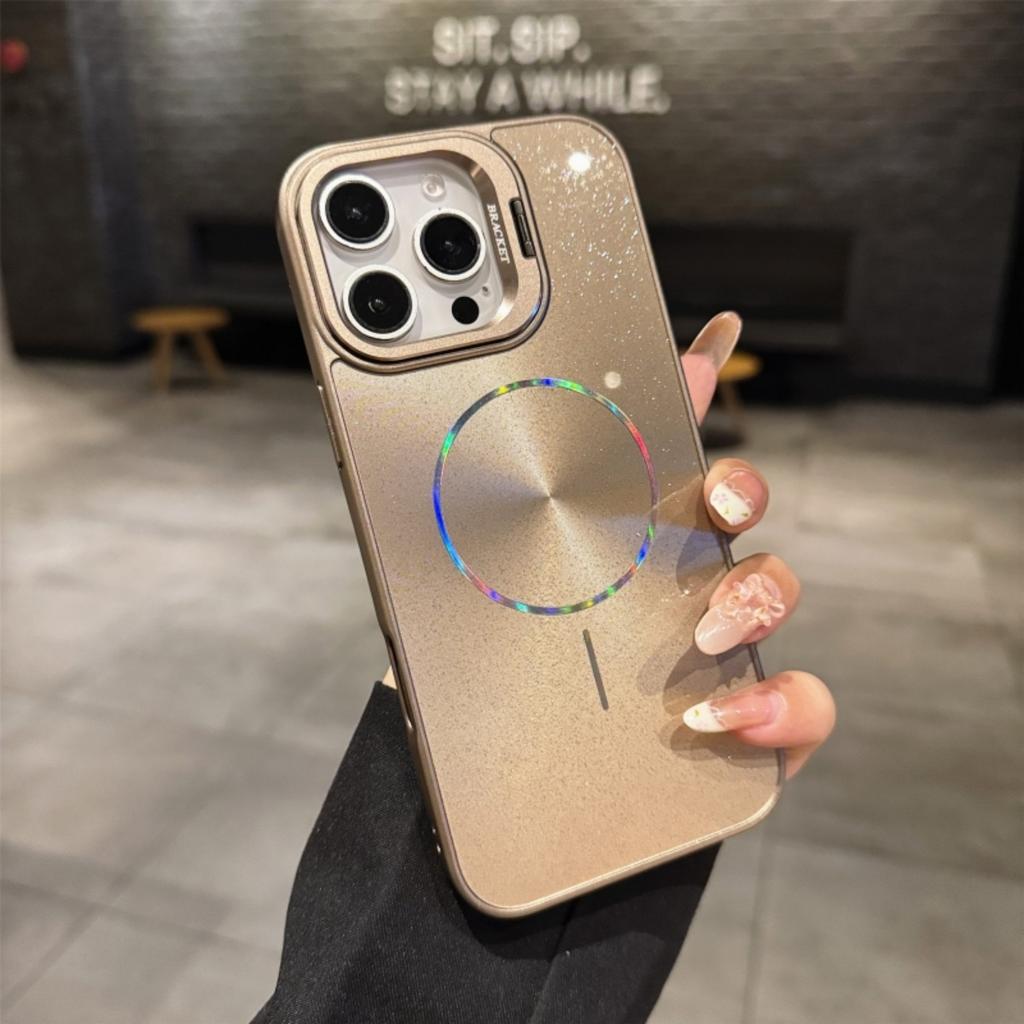 Лазерный блеск с текстурой CD Для чехла-подставки для линз Magsafe Для iPhone Air 17 16 15 14 13 12 11 Pro Max Крышка-держатель для беспроводной зарядки