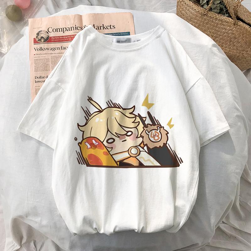 Женская футболка Аниме Игры Genshin Impact Негабаритная футболка Kawaii Графические футболки с короткими рукавами Унисекс Harajuku Одежда Топы Футболка
