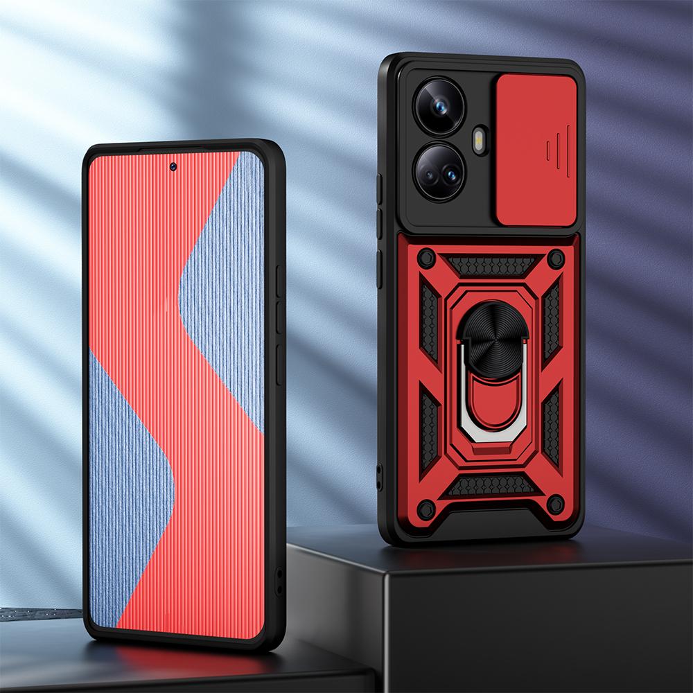 KEYSION Противоударный защитный чехол для Realme 10 Pro + 5G, защитное кольцо для объектива камеры с кольцом-подставкой, чехол для телефона для OPPO Realme 10 Pro