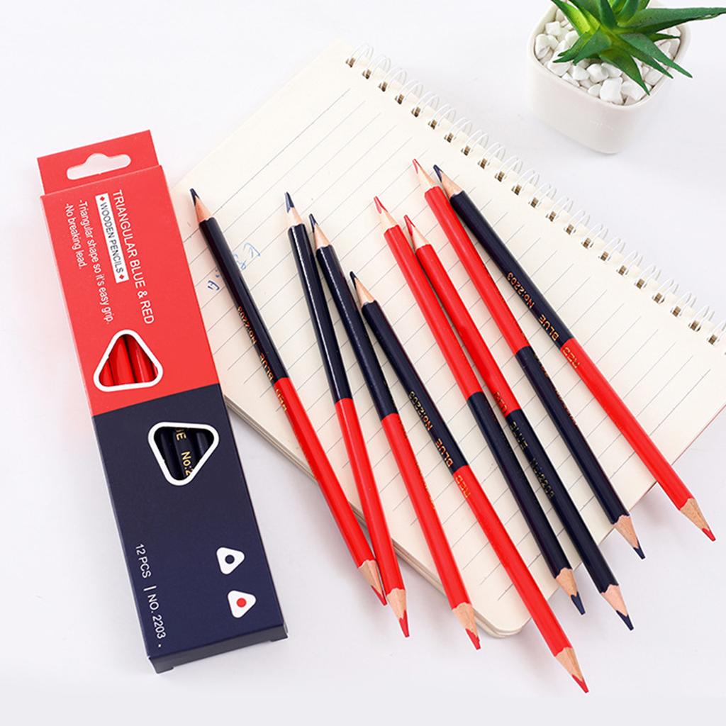 12 шт. карандашей для проверки, красные и синие карандаши, двухцветные карандаши, стираемые карандаши, предварительно заточенные для проверки раскрашивания