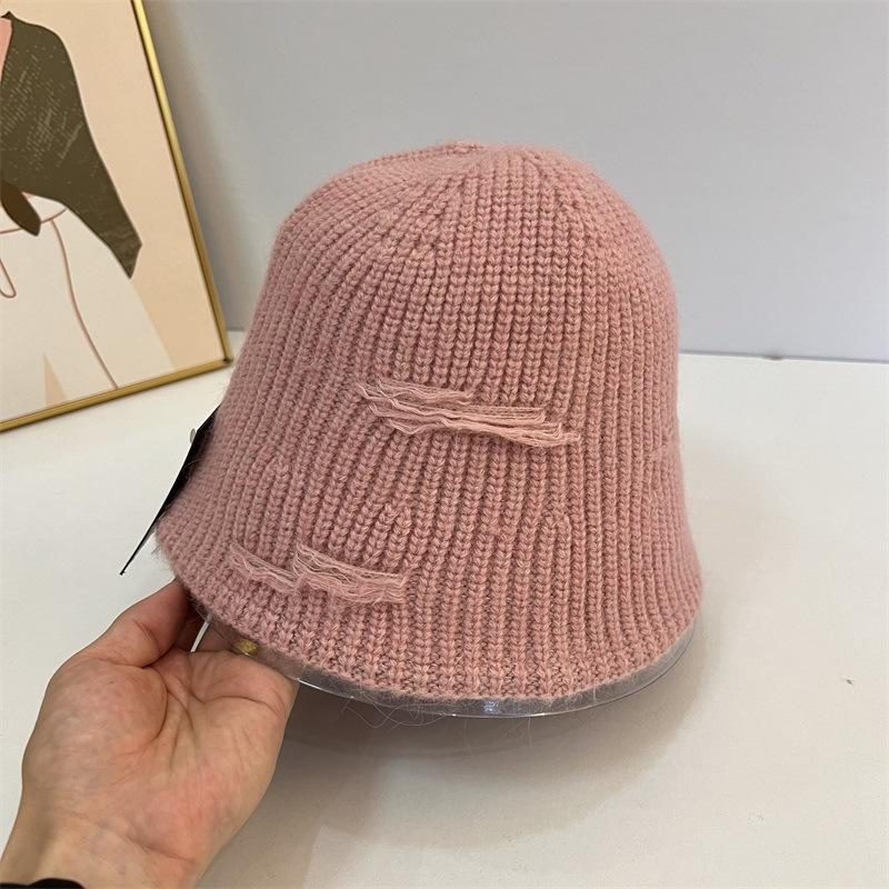 Autumn and Winter Wool Patch Fashion Knitted Bucket Hat Solid Color Warm Simple Bucket Hat