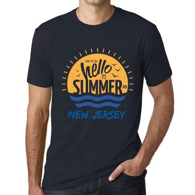 Мужская винтажная футболка Футболка с рисунком Time to Say Hello to Summer in New Jersey Navy