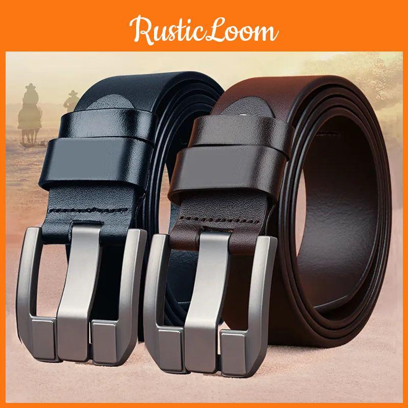 Men Solid Color Leather Belt With Geometric Style And Durable Alloy Buckle Pin