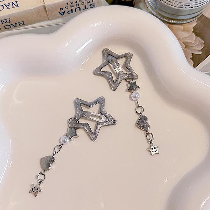 Sweet Cute Star Fringe Pendent Hair Clip Hairpin Colorful Pentagram Bb Clips Barrettes For Girls Dopamine Y2K Hair Accessories