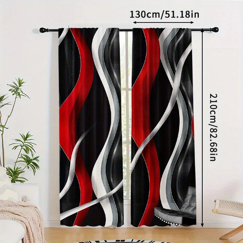 2 штуки красных, серых и черных штор с геометрическим спиральным принтом, 30*65 дюймов, украшение дома, украшение комнаты