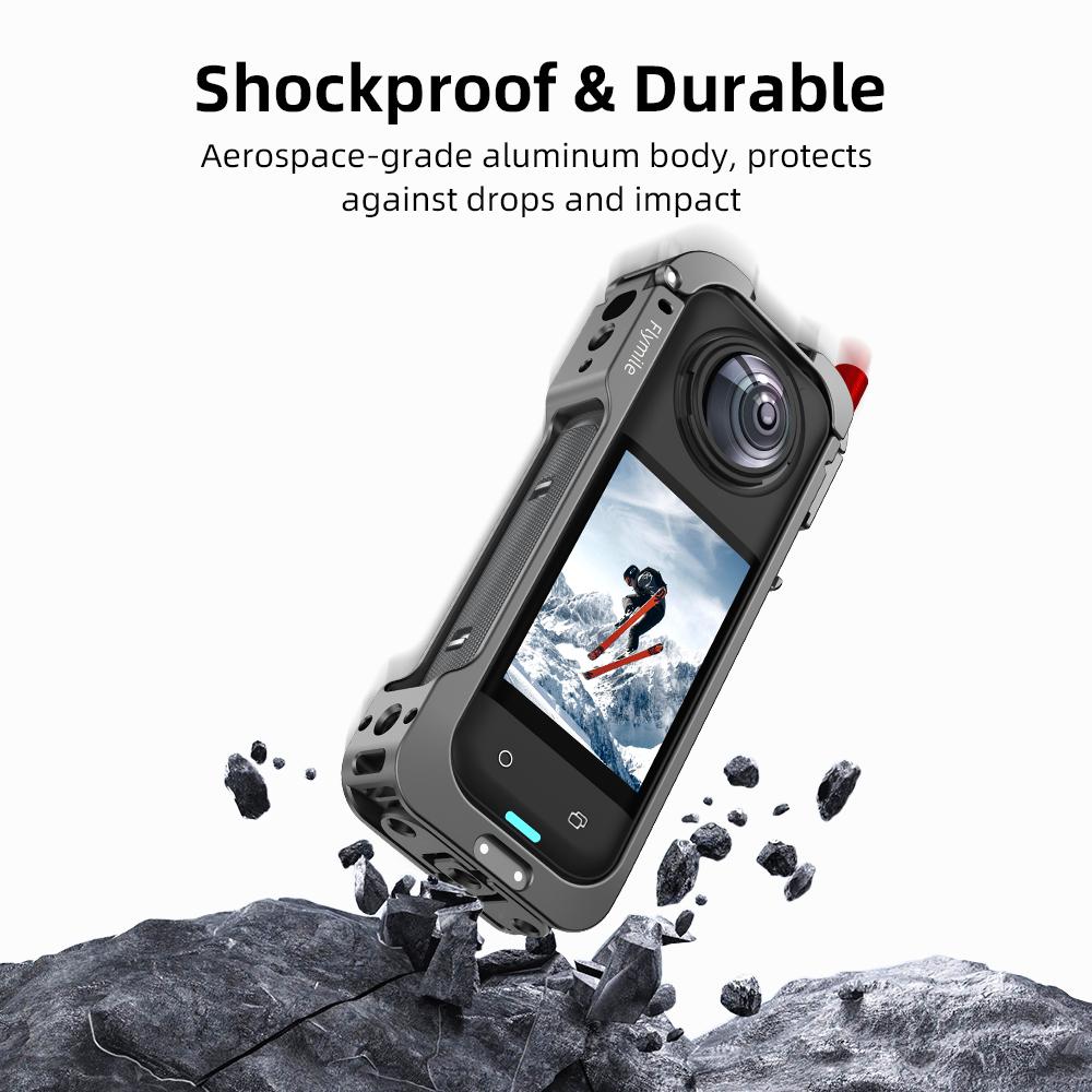 Flymile Aluminum Alloy Protective Case For Insta360 X5 Panoramic Action Camera With Silicone Lens Cover Rabbit Cage