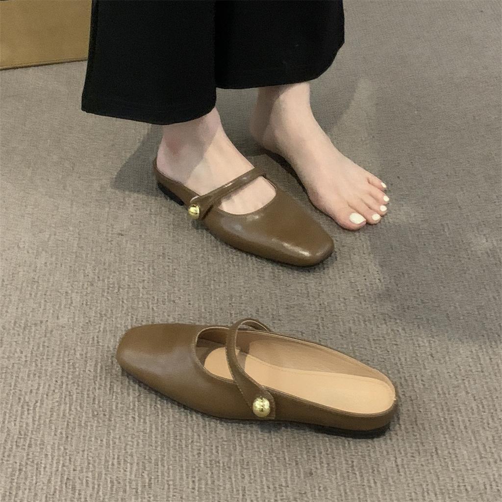 Temperament сумка головка полутапочки верхняя одежда женская обувь лето 2025 новые круглые головки неглубокий нос мягкие плоские туфли Мэри Джейн