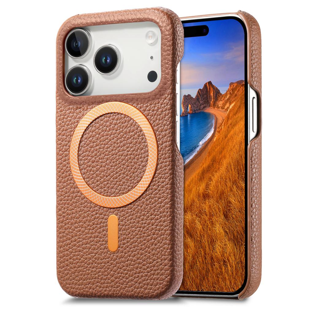 Бизнес-чехол для телефона из магнитной кожи с текстурой личи для iPhone 17 Pro Max 16 Plus 15 14 13 12 для Magsafe, противоударный, тонкий