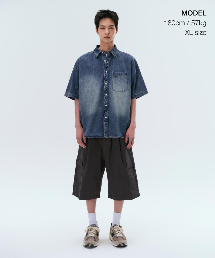 MUSINSA STANDARD Big Brush Relaxed Short Sleeve Denim Shirt [Medium Indigo]