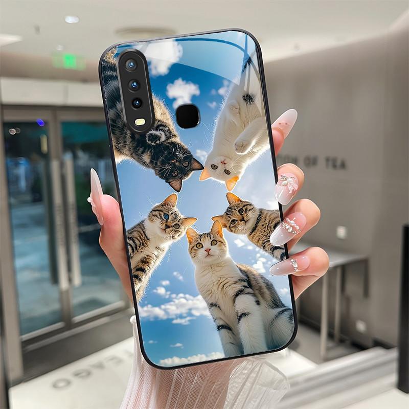 Красивый Цветок Милые Кошки Чехол Для Vivo Y11 2019 1906 Y12 Y17 Y15 Y19 Закаленное Стекло Чехол Для Телефона Защитная Крышка Жесткий Корпус