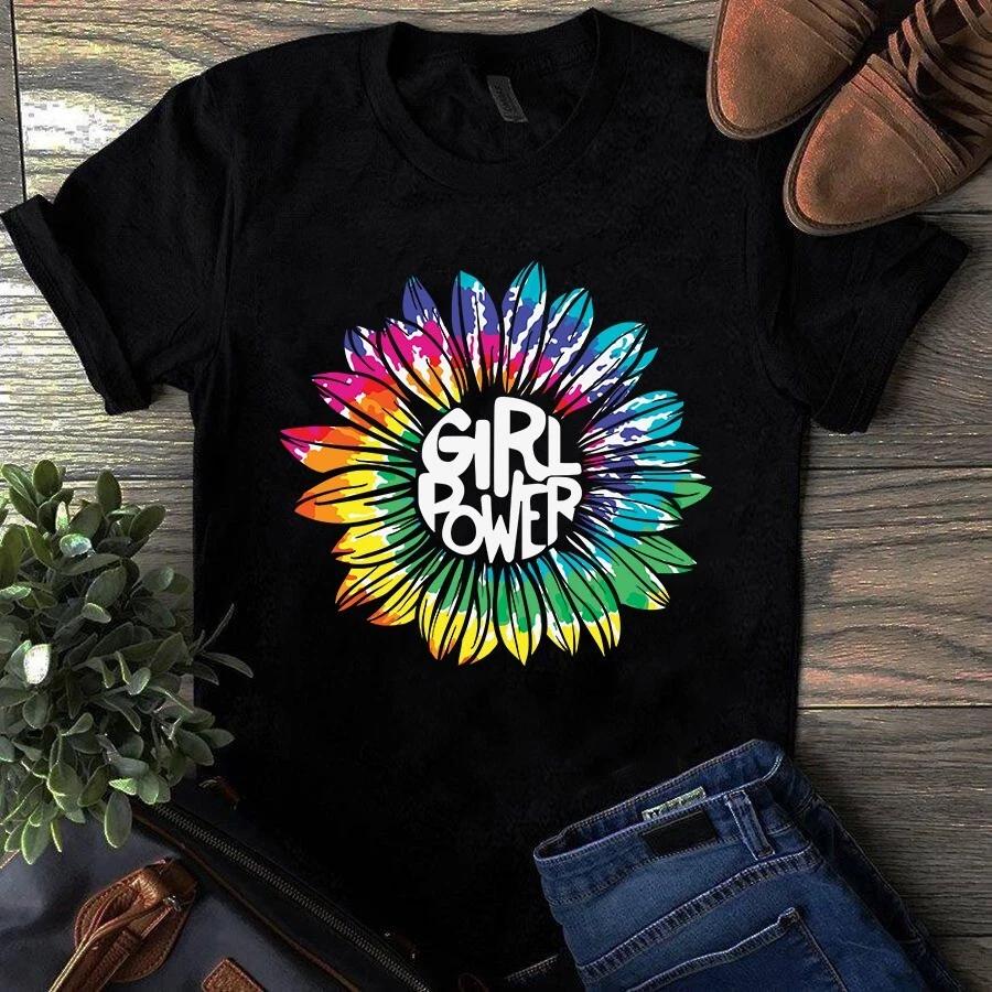 Girl Power Sunflower Hippie Tie Dye Retro Men's and Women's T-shirts