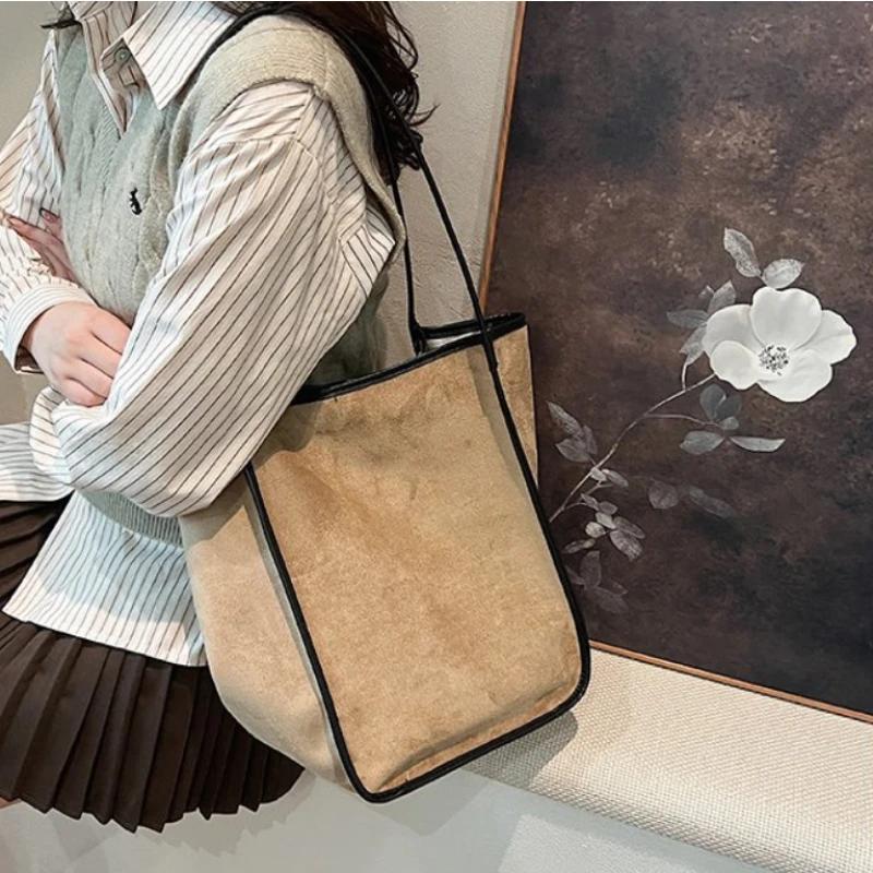 Sewing Thread Lazy Style Frosted Bucket Bag High Texture Commuting Bag Casual Underarm Single Women's Shoulder Bag