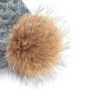 Женская зимняя шапка, женская теплая вязаная шерстяная шапка с натуральным мехом и помпоном, шапки для девочек
