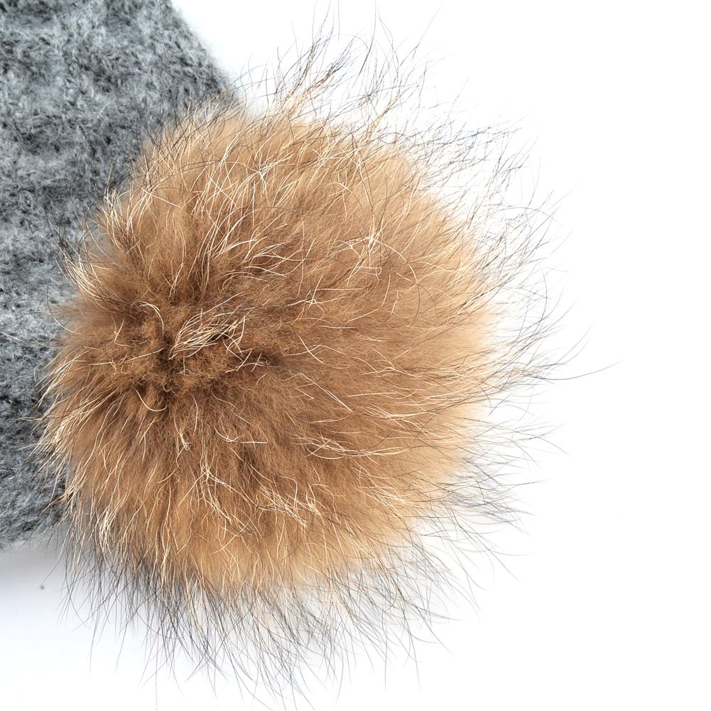 Женская зимняя шапка, женская теплая вязаная шерстяная шапка с натуральным мехом и помпоном, шапки для девочек