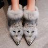 Pointed Head Hairy Shoes Women's Big Size Padded Thick Heel Thick Single Shoes Fall and Winter Warm Cotton Shoes