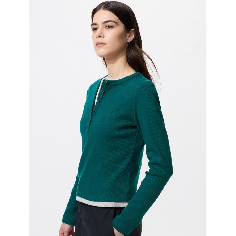 Uniqlo Мужская футболка-henley в рубчик