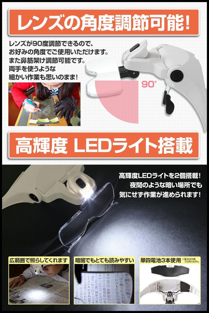 PhoenixLoupe Lightweight Eyeglass Magnifying Glass and with 5 LED Lens Maintenance and Headband [1x, 1.5x, 2x, 2.5x, 3.5x Magnification] Lenses,