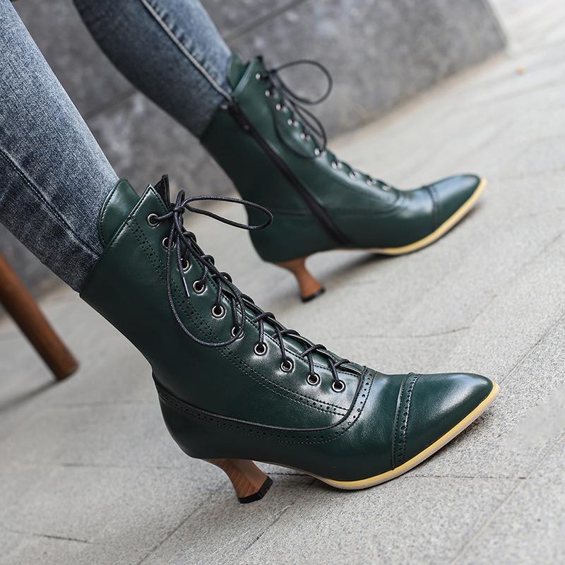 Британский стиль, новые осенне-зимние женские туфли-броги, модные ботильоны с круглым носком и высоким каблуком-рюмочкой, на шнуровке, размер плюс 48