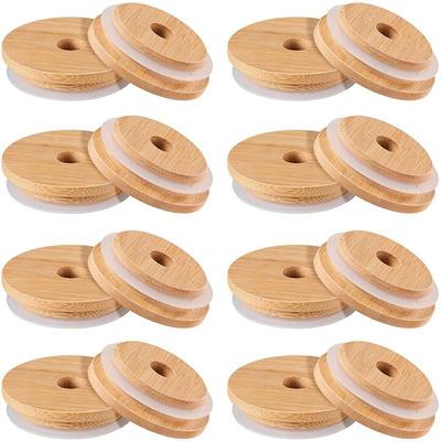 Крышка банки Мейсона Деревянные крышки: 16шт 70мм бамбуковые крышки с отверстием для соломинки - бамбуковая обычная крышка для рта