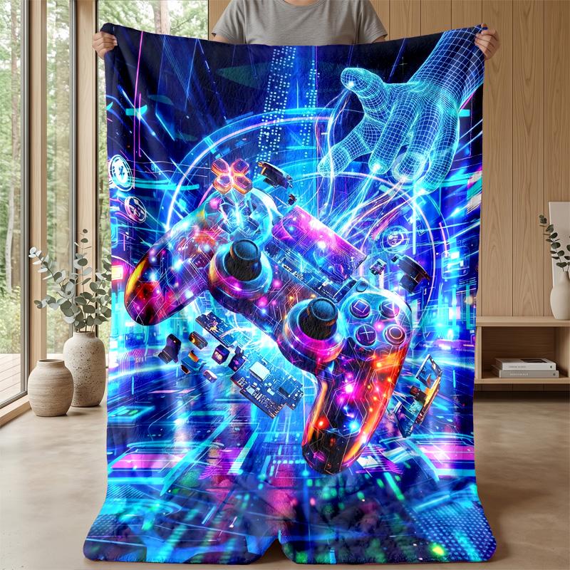 Neon Panda Gamer Theme blanket Lightweight Warm Flannel Blanket Decorative Throw Blanket for Home Decoration