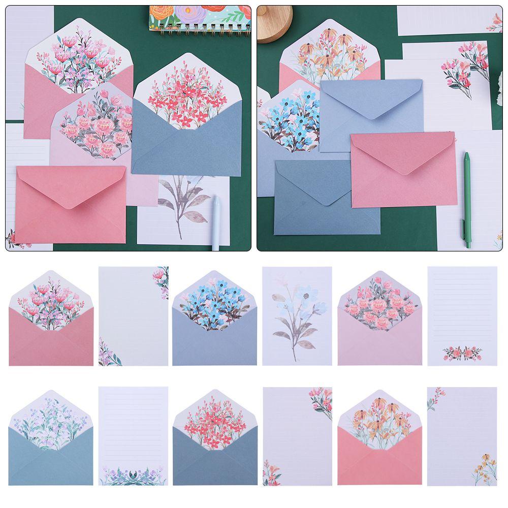 Invitation Card Office School Floral Pattern Paper Printed Flower Letter Envelopes Set Love Note