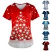 Plus Size Printed Scrub Working Uniform Tops For Women's V-Neck Christmas Print Short Sleeve Fun T-Shirts Workwear Tee With Pockets