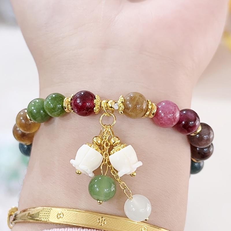 Идеально подходит для повседневной одежды, идеальный подарок, многоцветный браслет с бусинами и турмалином в виде орхидеи, роскошный аксессуар в стиле бохо, 1 шт., изящное ювелирное украшение