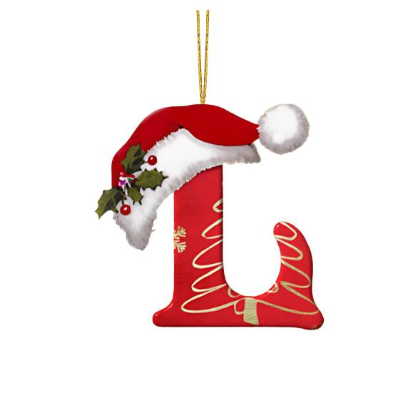 Yousheng 26 букв, елочные украшения, рождественские буквы алфавита с подвеской в виде шапки Санты, акриловое подвесное украшение для домашнего офиса, автомобиля, декор