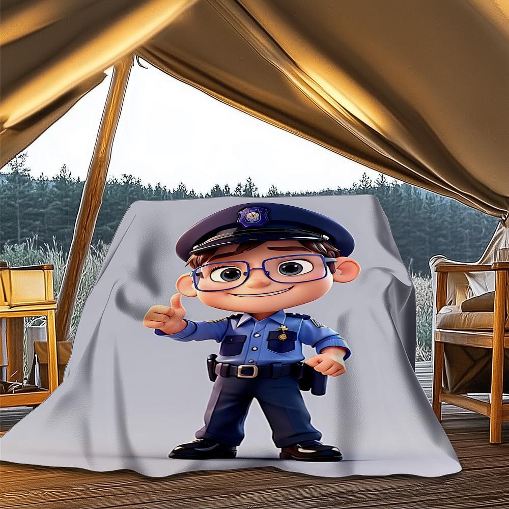 1pc Policeman Print Outdoor Soft Polyester Flannel Throw Blanket Versatile for All Seasons , Soft , Cozy , Warm All Season Quilted Throw ,