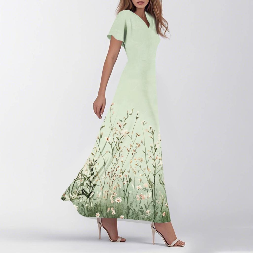 Женское летнее повседневное модное ретро-платье с цветочным принтом и коротким рукавом