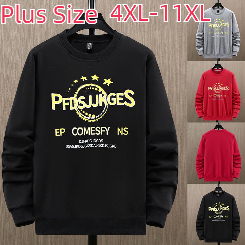 Plus Size Sweatshirt Spring and Autumn Men's Long-sleeved T-shirt Young Fat Man Round Neck Pullover Top 4XL-11XL