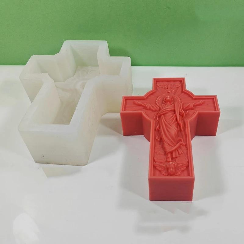 Статуя силиконовая форма для поделок 3D рельефный крест ароматерапевтическая свеча гипсовая смола мыло формы ручной работы DIY инструмент