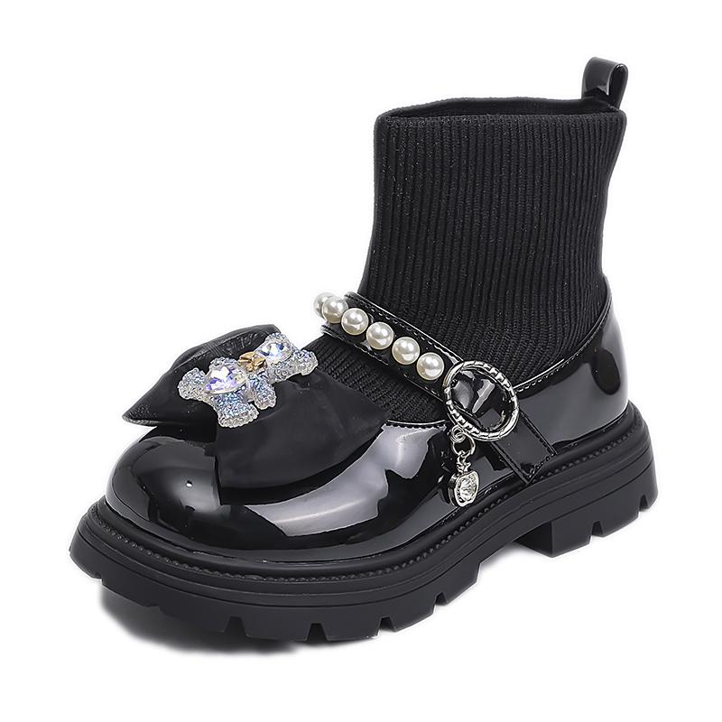 Детская обувь, ботинки для девочек, зимние ботильоны принцессы, универсальные, милые, с бантом, детские модные, повседневные, носки, ботинки с толстой подошвой