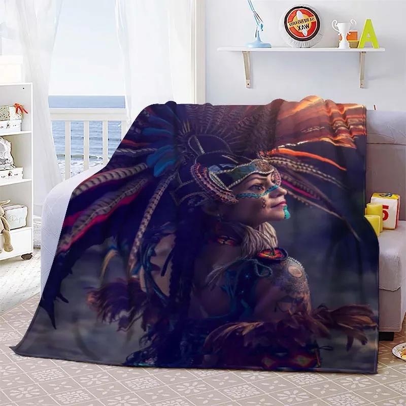 Indian Hunter Indigenous Culture Blanket Lightweight Cozy Soft Warm Flannel Throw Blanket Quilt Bedspread for Sofa Bed Home Gift