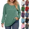 Women's Fashion Casual Long Sleeve Pleated Round Neck Pullover Large Size Top