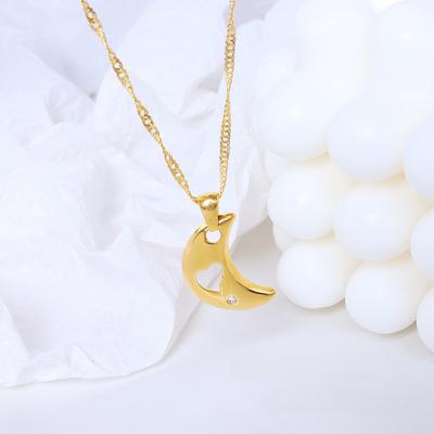 Стильное ожерелье с подвеской Moon Hollow Love из титановой стали с покрытием из 18 золотых цирконов, украшенное подвеской, ювелирное изделие