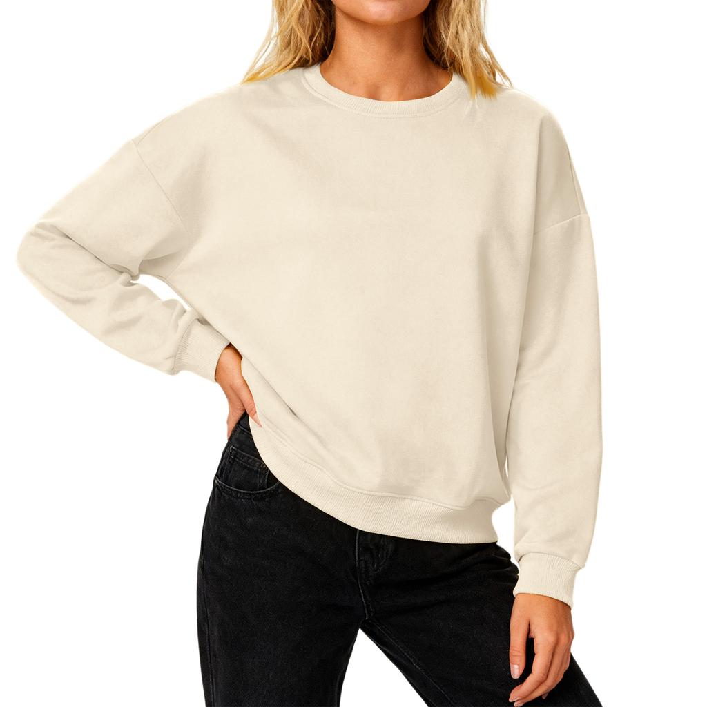 Женский свободный удобный повседневный и модный свитшот с круглым вырезом, рукавами с резьбой, однотонный, с длинными рукавами