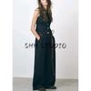 Spring and Summer New Round Neck Denim Silm Vest 3777021 Pleated Mid Waist Wide Leg Denim 3777023