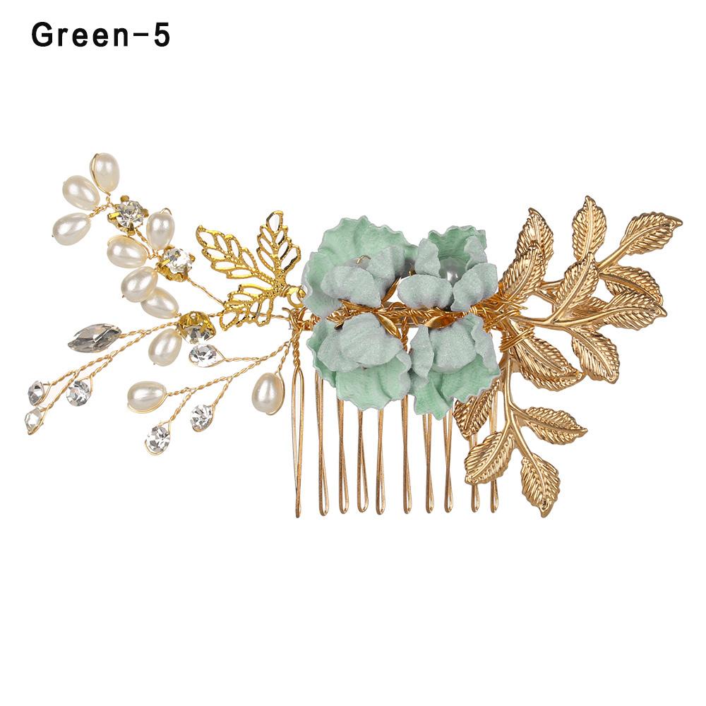 Fashion Elegant Blue Flower Women Hair Combs Headdress Prom Bridal Wedding Hair Accessories Gold Leaves Hair Jewelry Hair Pins