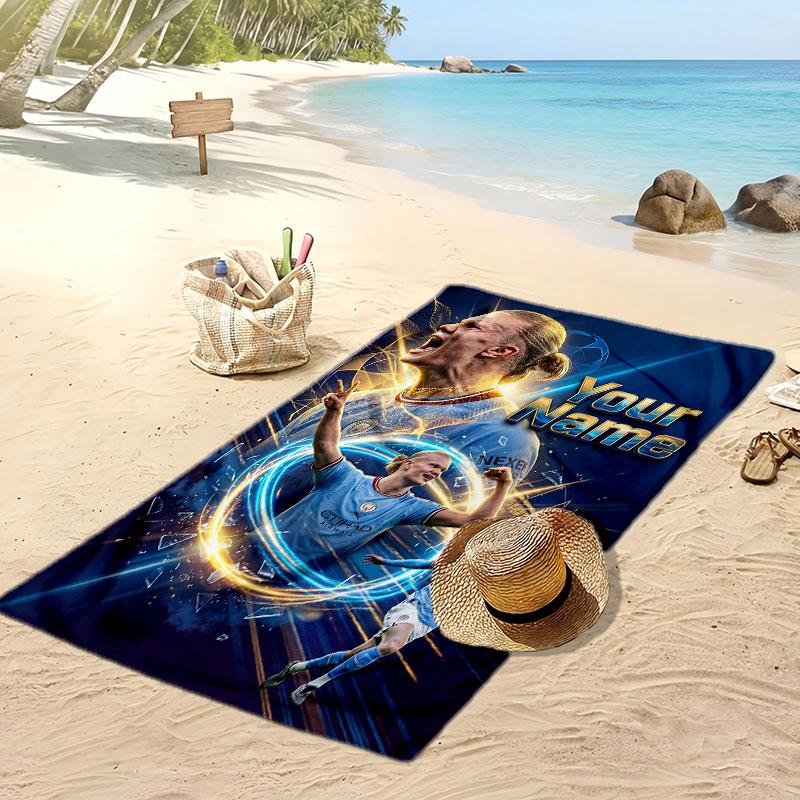 Erling Haaland Personalized Printed Beach Towel Soccer Logo Support Custom Name Text Absorbent Towel For Sport Travel Special Gift