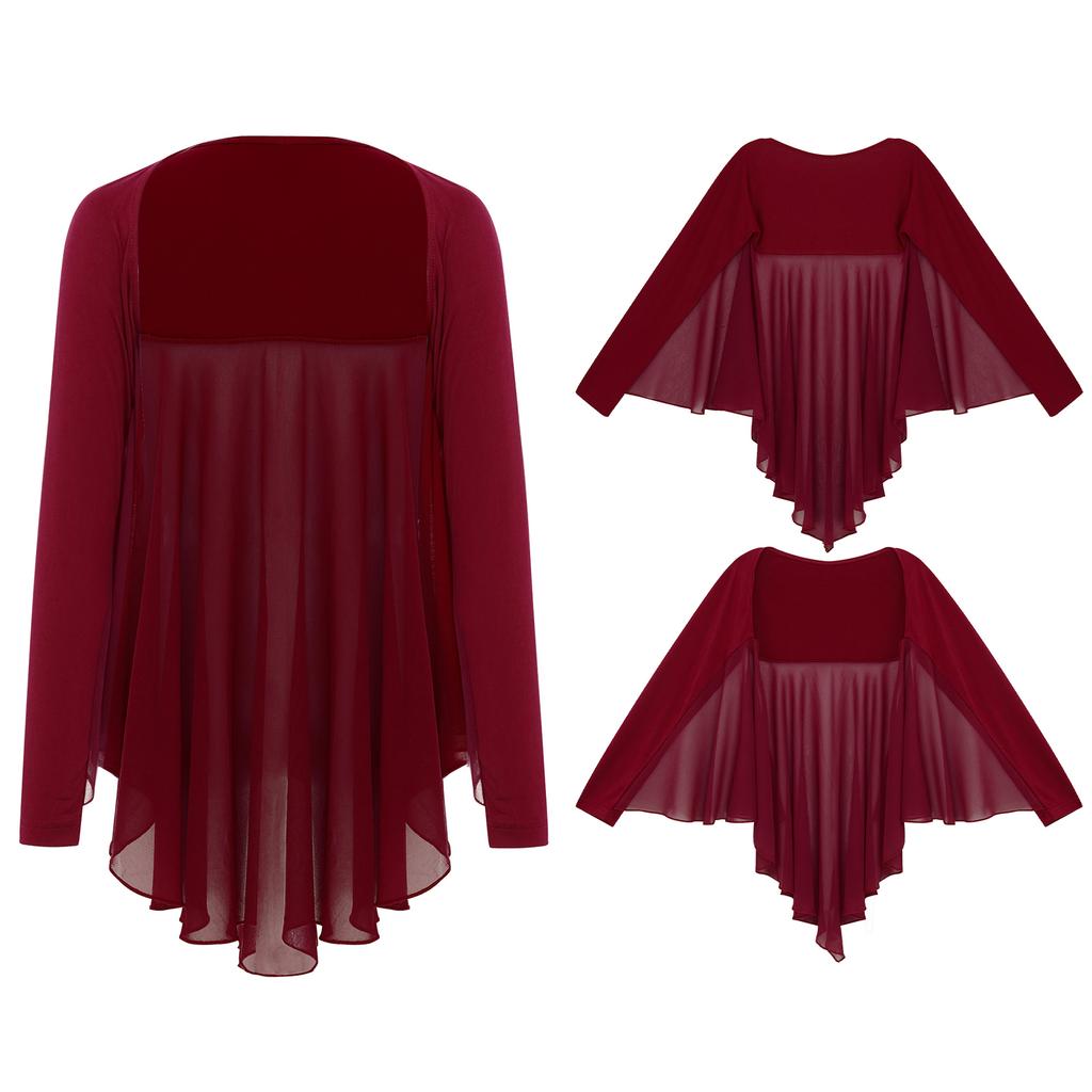 Girls Praise Dance Top Open Front Irregular Hem Drapey Angel Wing Shrug Stage Performance Competition Shrug