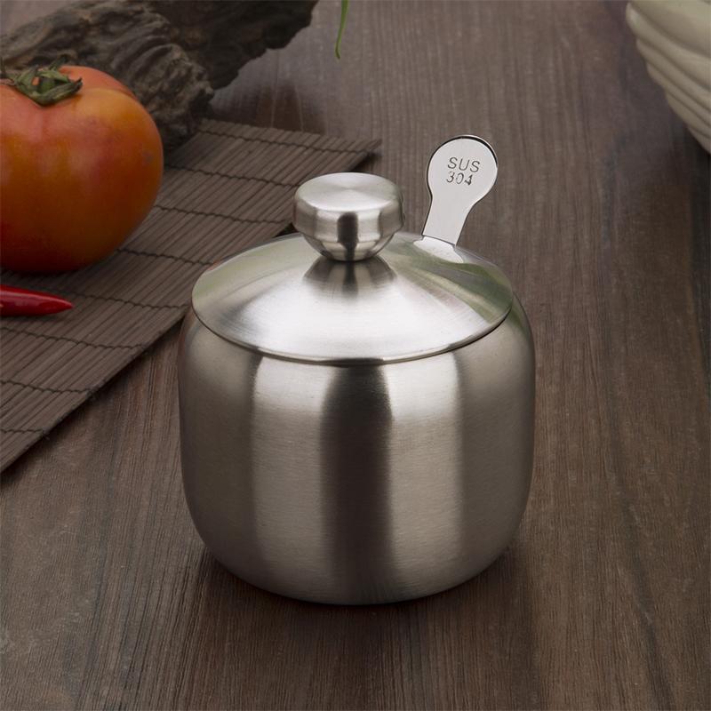 Stainless Steel Seasoning Flavor Can Sugar Box Salt Pepper Pot Kitchen Tool BBQ Condiment Cruet Storage Spice Jar Bottle Spoon