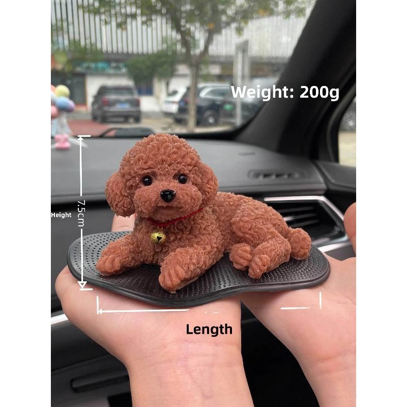 New Car Decorative Pet Accessories Silicone Teddy Dog with Anti Slip Pad Simulation Gadget Center Console Automobile Decoration