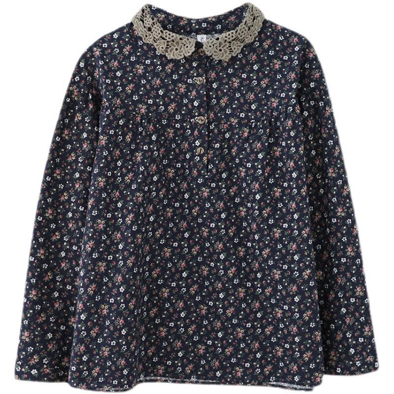 Осенняя свободная рубашка из хлопка и льна с цветочным принтом в стиле ретро с длинными рукавами для женщин Блузки и рубашки