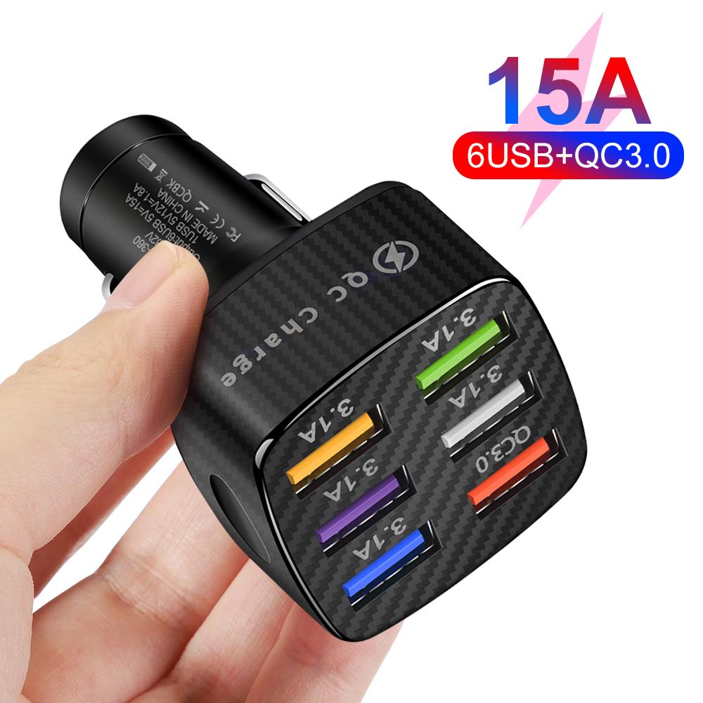 15a Автомобильное зарядное устройство USB Quick Charge 3.0 Универсальный адаптер питания для быстрой зарядки для телефонов Samsung S21 Huawei 6 портов USB Автомобильное зарядное устройство