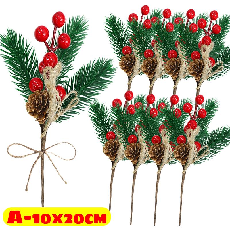 Wholesale Snowflake Pine Cone Berry Branch Christmas Artificial Red Berry Pine Needle DIY Wreath Fake Flowers Home Party Decor