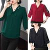 Women Solid Color Shirt Tops V-Neck Lace Stitching 3/4 Sleeves Bow Tie Colloar Casual Shirt Loose Fit Thin Pullover Tops